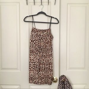 NWT Leopard satin square neck mini dress